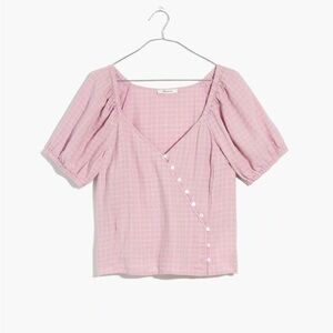 Madewell linen blend puff sleeve wrap shirt